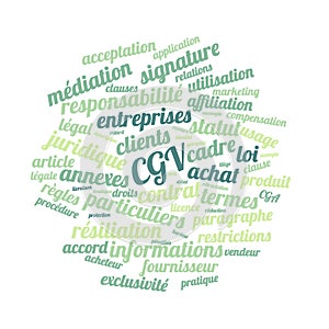 General Conditions word cloud vector illustration in French language