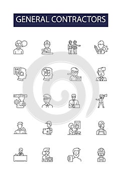 General contractors line vector icons and signs. Constructor, Engineer, Contractor, Fitter, Installer, Craftsperson