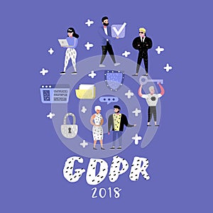General Data Protection Regulation Concept with Characters. GDPR Principles for the Processing of Personal Data