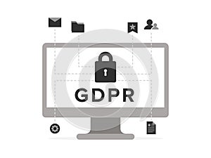 General Data Protection Regulation - GDPR concept illustration. Vector with lock on computer