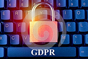 General Data Protection Regulation GDPR - Padlock on computer keyboard. Internet data privacy information security concept. Toned.