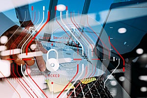 General Data Protection Regulation (GDPR) and Security concept.Computer Halogram target protection locked with success on