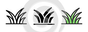 Multipurpose grass vector icon in outline, glyph, filled outline style. Black outline, solid glyph, outline color.
