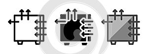 Multipurpose PC airflow vector icon in outline, glyph, filled outline style. Black outline, solid glyph, outline color.