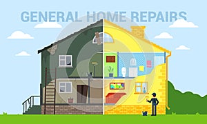 General home repairs flat style vector illustration.