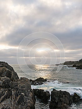 General image of the Pacific Ocean coast, from the tourist town of Las Cruces, on the Chilean coast