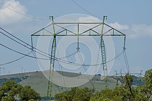 General metal electric post at summer field, Central Balkan mountain, Stara Planina