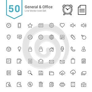 General and Office Icon Set. 50 Line Vector Icons.