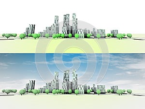 General panoramic cityscape view with trees