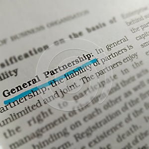 general partnership business related terminology displayed on underlined text form photo