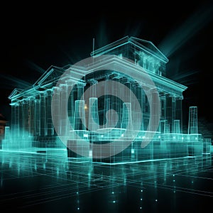 general post office building in neon wire frame