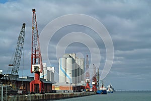 General sight of port with ships and cranes