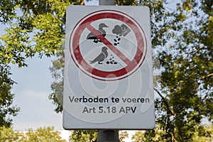 General Sign Forbidden To Feed Birds At Amsterdam The Netherlands 24-6-2020