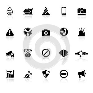 General useful icons with reflect on white background