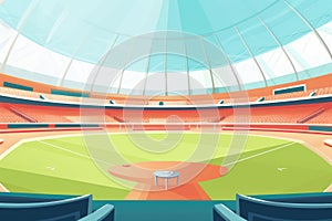 General view of baseball pitch in sports stadium, created using generative ai technology