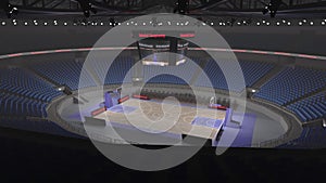 General view of basketball court with hoops 3d render illustration