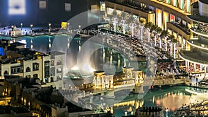 A general view of the bridge over man-made lake timelapse in Dubai downtown, United Arab Emirates.