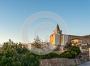 General view of the Catholic Church in the town of Porreres at dawn photo