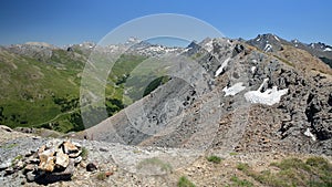 General view from a mountain ridge overlooking the two valleys of Saint Veran and Ceillac Cristillan