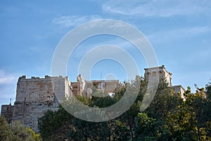 General view of the Parthenon and ancient Acropolis of Athens Greece from Thissio