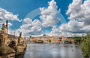 General view of Prague's historic center and the river Vltava