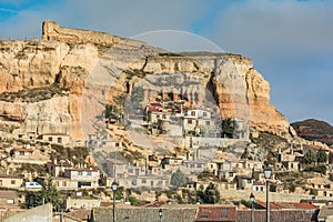 General view of San Esteban de Gormaz, wineries and above its medieval castle Soria, Spain