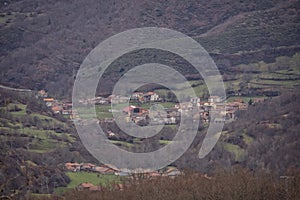 General view of the village Posada de Valdeon in the Picos de Europa National Park in Spain
