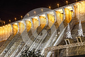 General view of the Zeya Dam at night.