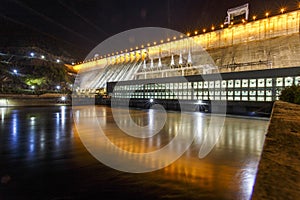 General view of the Zeya Dam at night.