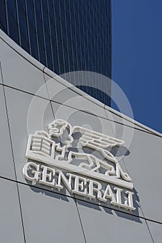 Generali insurance company logo and text sign