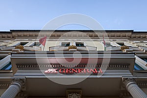 Generali Insurance logo on their main office for Szeged. Assicurazioni Generali is the biggest Italian Insurance Company