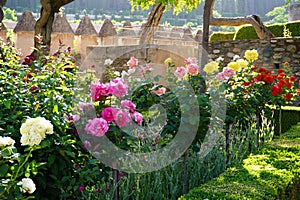 Generalife Garden details of Alhambra Palace from Granada City. Spain