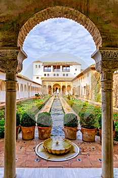 The Generalife Palace with the Patio de la Acequia in the Alhambra in Granada