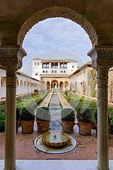 The Generalife Palace with the Patio de la Acequia in the Alhambra in Granada