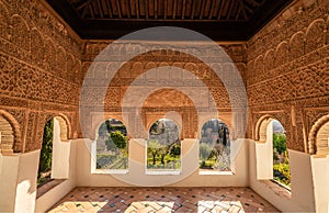 Generalife windows with view of Alhambra, Granada