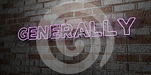 GENERALLY - Glowing Neon Sign on stonework wall - 3D rendered royalty free stock illustration
