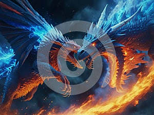 Batte between dragons with their respective bursts of fire