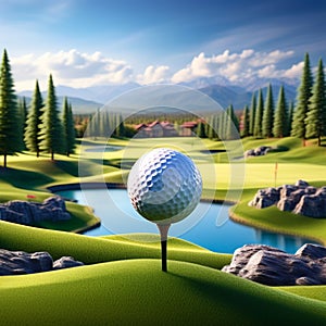 generate an artistic representation of a golf ball surrounded by vibrant golf course scenery tren photo