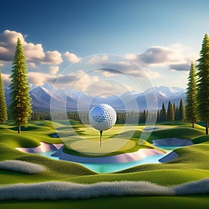 generate an artistic representation of a golf ball surrounded by vibrant golf course scenery tren photo