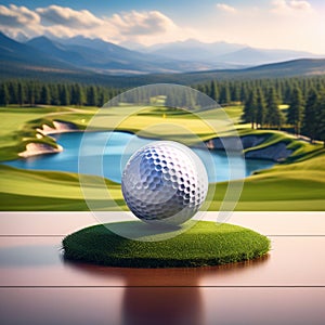 generate an artistic representation of a golf ball surrounded by vibrant golf course scenery tren photo