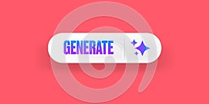 Generate Button Vector Clean White UI Element with Sparkle Icons on Pink Background, Modern Design for Web and App