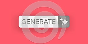 Generate Button Vector Clean White UI Element with Sparkle Icons on Pink Background, Modern Design for Web and App