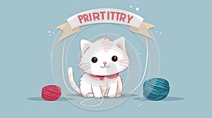 birthday card with a cartoon-style cat playing with a ball of yarn along with the words Purr-fect photo