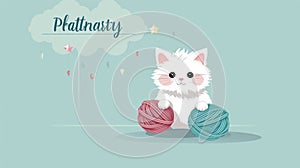 heartwarming birthday card with a cartoon-style cat playing with a ball of yarn along with the words Purr-fect photo