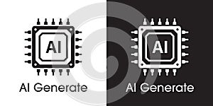 Generate icon. AI chipset. Tools for Generate from the Text. Processor chip icon. Computer help assistant. Large data processing,