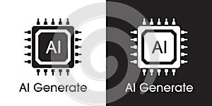 Generate icon. AI chipset. Tools for Generate from the Text. Processor chip icon. Computer help assistant. Large data processing,
