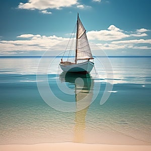 generate an image of a small boat navigating through a deserted sea devoid of any human activity