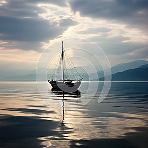 generate an image of a small boat navigating through a deserted sea devoid of any human activity