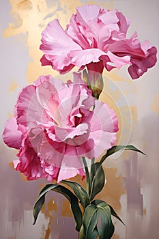 a painting of pink flowers in a vase. Painting of a Magenta color flower perfect for Wall Art.