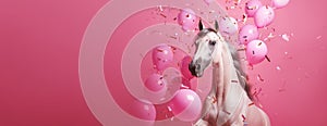 Generated by AI - the beautiful white horse on pink background